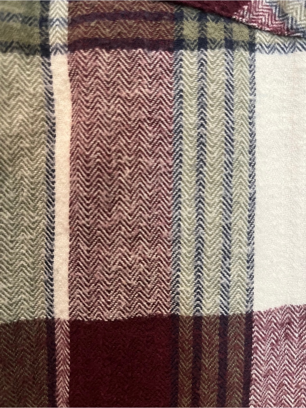 Natural reflections burgundy & olive green plaid woven flannel button down. - Picture 3 of 6